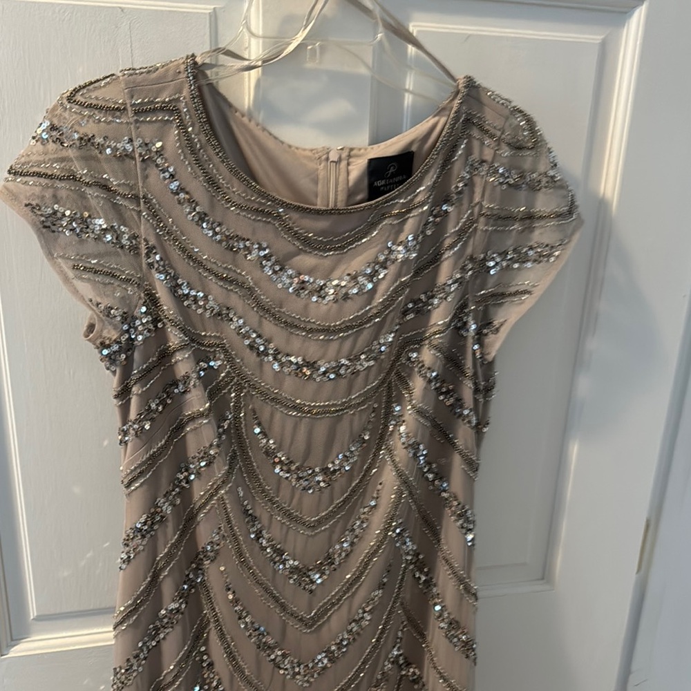 Adrianna Papell Gray Sheath Maxi Dress with Flutter Cap Sleeves